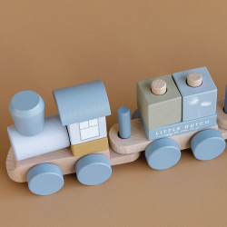 Train en bois  Bleu - little cecile : jouets, déco, puériculture