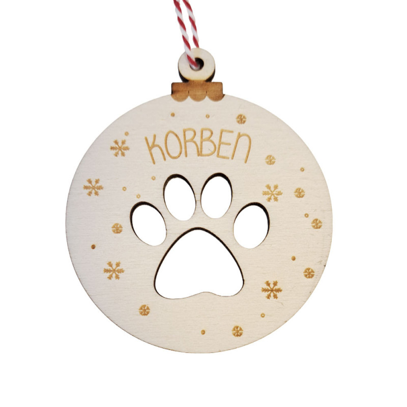 Boule De Noël En Bois Personnalisable Avec Empreinte De Patte De Chien - Idée Cadeau Unique Fabriquée En France