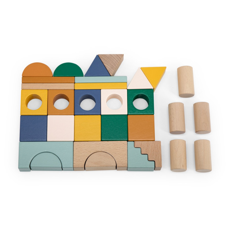 Jeu De 28 Blocs De Construction En Bois Colorés - Puzzle éducatif - Neuf