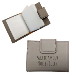 Porte cartes gris en cuir