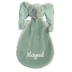 Doudou plat éléphant vert -...