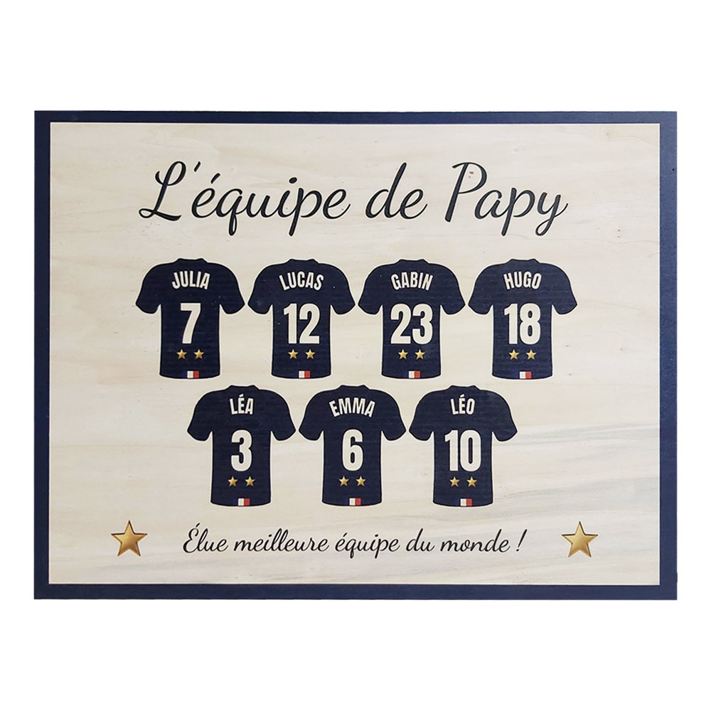 Affiche en bois - Maillot Équipe de Football France - 2 à 9 prénoms